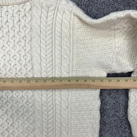 Carraig Donn Irish Wool Cable Knit Fisherman Sweater Pullover Mens Cream Large